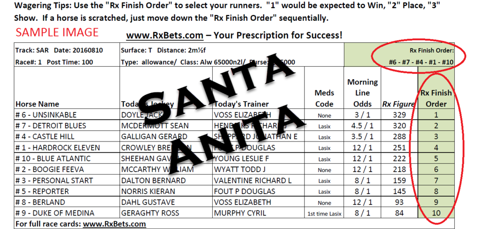 12/26/24 - Santa Anita - Daily Selection Report